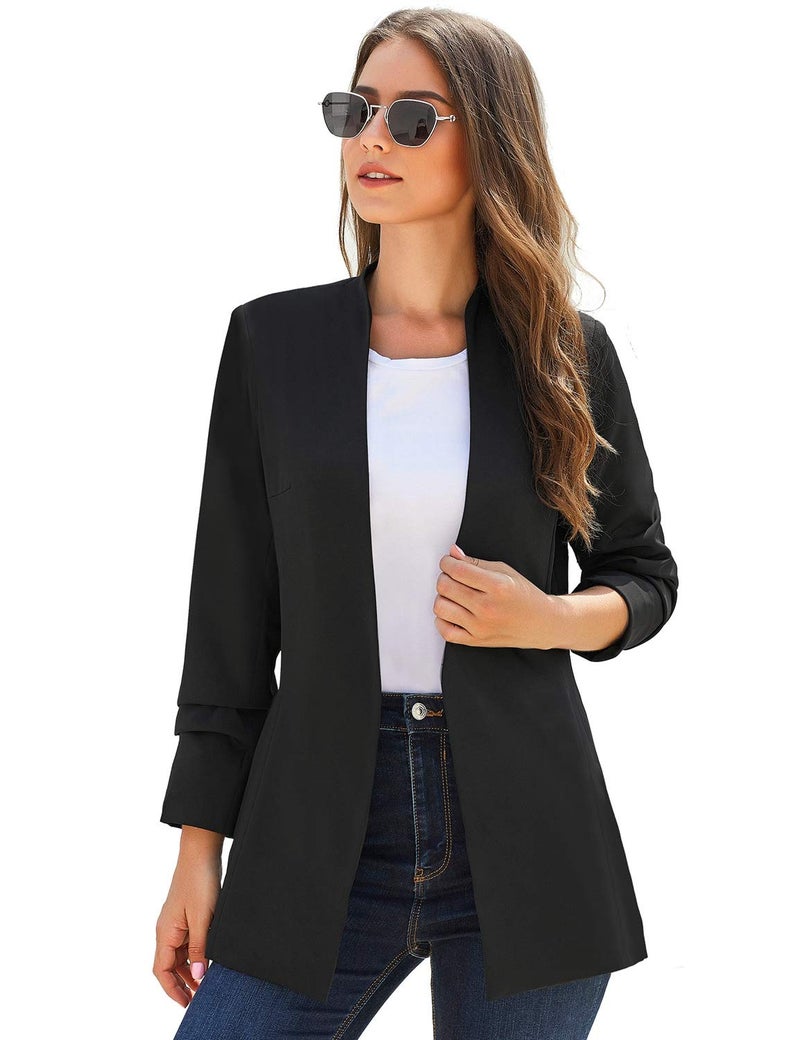 luvamia Women's Casual Long Sleeve Lapel Button Slim Work Office Blazer Jacket Black Oversized Blazer for Women Black Size Xx-Large Size 20 Size 22 - Image 5